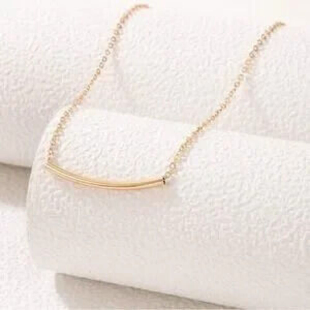 Gold Minimalist Bar Necklace Simple Curve Pendant Choker Dainty